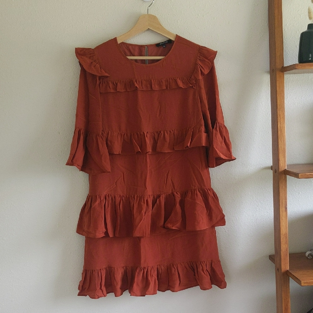 Madewell Silk Waterlily Ruffle Dress - Burnished Rust Sz 0